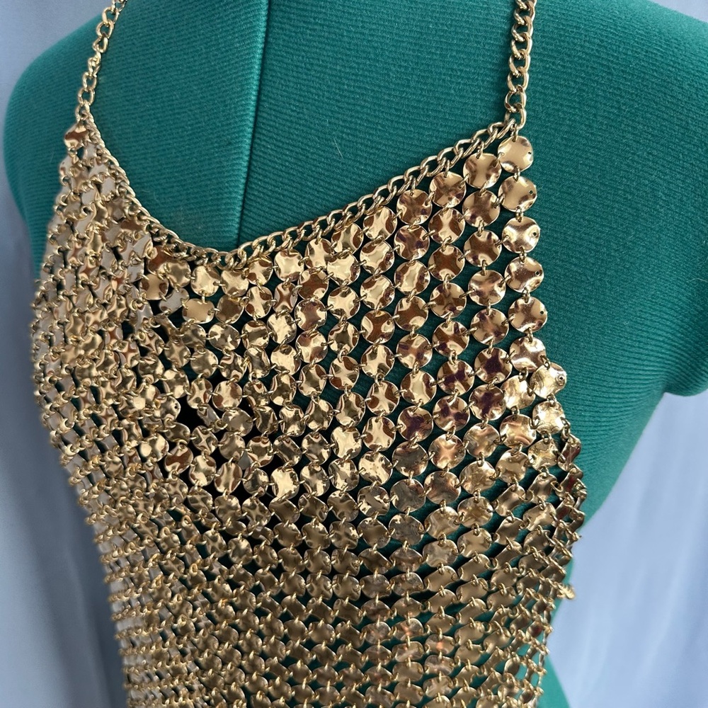 Gold Chainmail Party Crop Top | Open Back | Adjustable Waist | Festival & Night